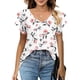 thumbnail image 2 of Blusa de manga con volantes Cuello en V Camisa de blusa holgada de manga corta de doble capa para dama Flor blanca S, 2 of 5
