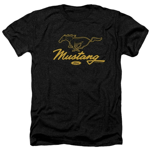 Ford Mustang Pony Script Adult Heather T-Shirt Black