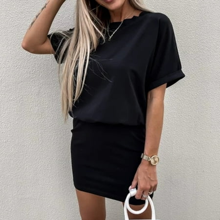 

AXXD sexy dress Summer Fashion Solid Color Round Neck Short Sleeve Casual Sports Dress formal dresses for women wedding guest brown dress shoes for men