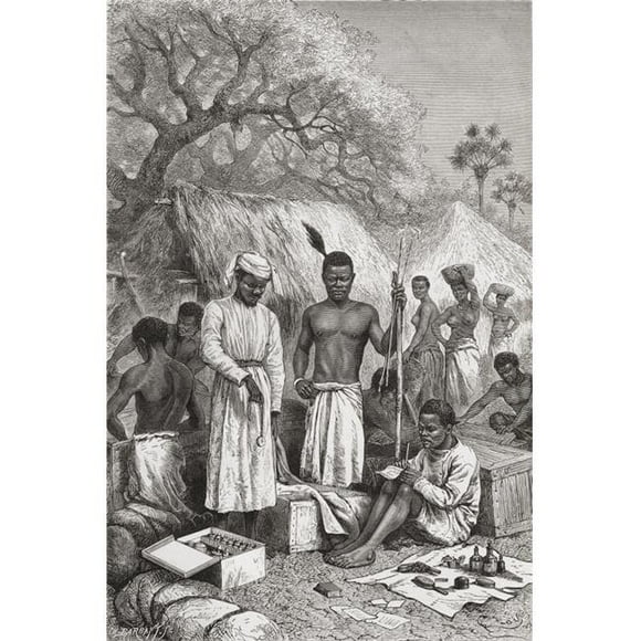 Abdullah Souzi, Jacob Wainwright Y James Chouma, Dr. David Livingstones Three Servants Taking Stock of His Belongings After His Death In 1873 From El Mundo En La Mano Published 1878 Poster Pri