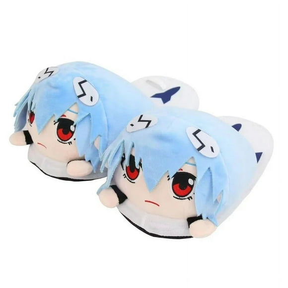 EVANGELION Rei Cotton Slippers Anime Plush Slippers for Men Women Cartoon Fluffy Shoes Home Indoor Slippers Winter Warm Shoes A_0 35-43