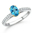 thumbnail image 2 of Gem Stone King 10K White and Yellow Gold American Blue Mystic Topaz and White Lab Grown Diamond Engagement Ring for Women (1.18 Cttw, Oval 7X5MM, Gemstone Birthstone, Size 8), 2 of 4