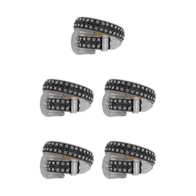 Decodeary Wide Application Rhinestone Belt Western Belt For Parties Bars And Concerts Modify Waist Line Black+White 115cm 5Set