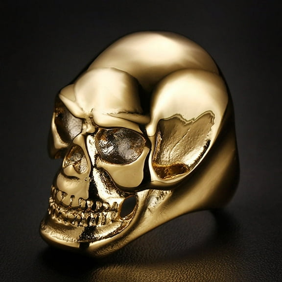 Men's Calvarium Skull Head Ring Gothic Male 14K Yellow Gold Biker Ring Motorcycle Band Jewellery