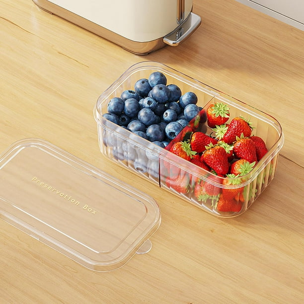 Caja rectangular para conservar frescos con tapa - Recipiente de plástico para almacenar alimentos en nevera, snacks, frutas, preparación de comidas
