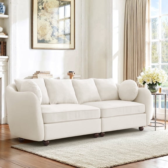 Carolayne 90‘’ Modern 3 Seater Upholstered Sofa with 2 pillows for Living Room, Beige