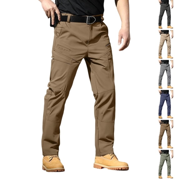 UDAUDU Work Pants for Men 2026 Stretch Work Travel Hiking Cargo Pant Casual Waterproof Trouser with Multi Pockets Camel 3XL