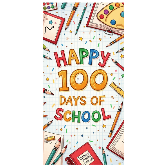 Colorful Design Happy 100 Days of School Banner Educational Milestone Celebration for Classroom Decoration School Events Kids Party