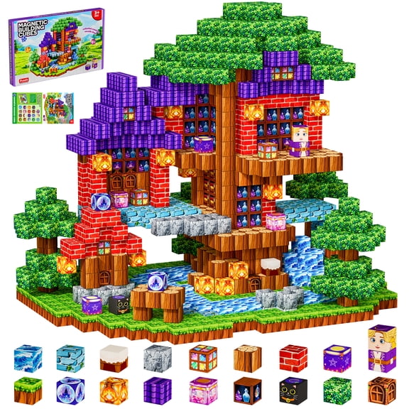 HXFOU 150PCS Magic Forest Magnetic Blocks for Kids Ages 3-12, Magnetic Building Cubes with Castle Theme, STEM Building Blocks, Magnetic Cubes Construction Toys for Boys Girls