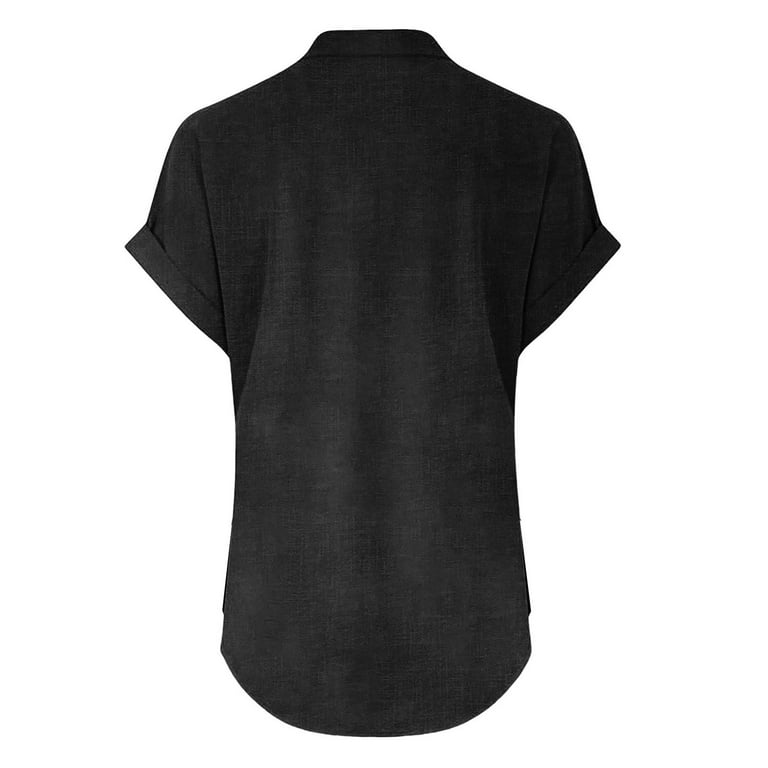 Stamzod Cotton Linen Shirts for Women 2026 Solid Color V Neck