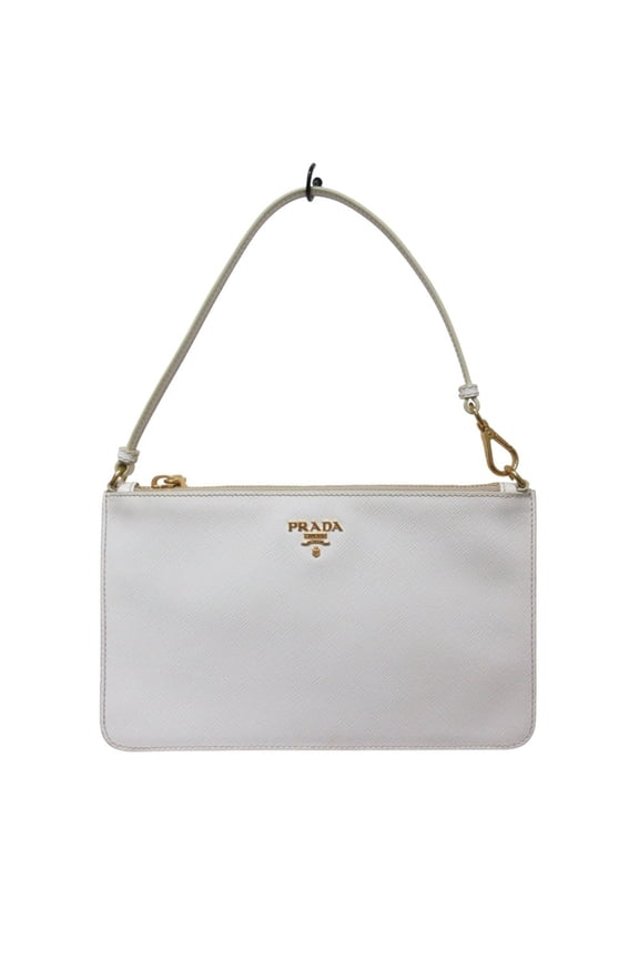 Pre-Owned PRADA Saffiano Leather Accessory Pouch Bag, White, Women's