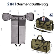 Convertible Garment Duffel Bag with Shoulder Strap, Foldable Duffle Bag for Men Women, 2-in-1 Hanging Suitcase Suit Travel Bag, Green - GB261