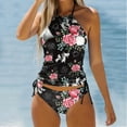 thumbnail image 2 of Kcodviy Women's Swimwear Tankini 2 Sunflower Bikini Top Sleeves Piece Normal Swimsuit Backless 2 Piece Printing Adjustable Print Color Padded Strap Board Shorts Set Bathing Suits Vacation Beach Wear, 2 of 4