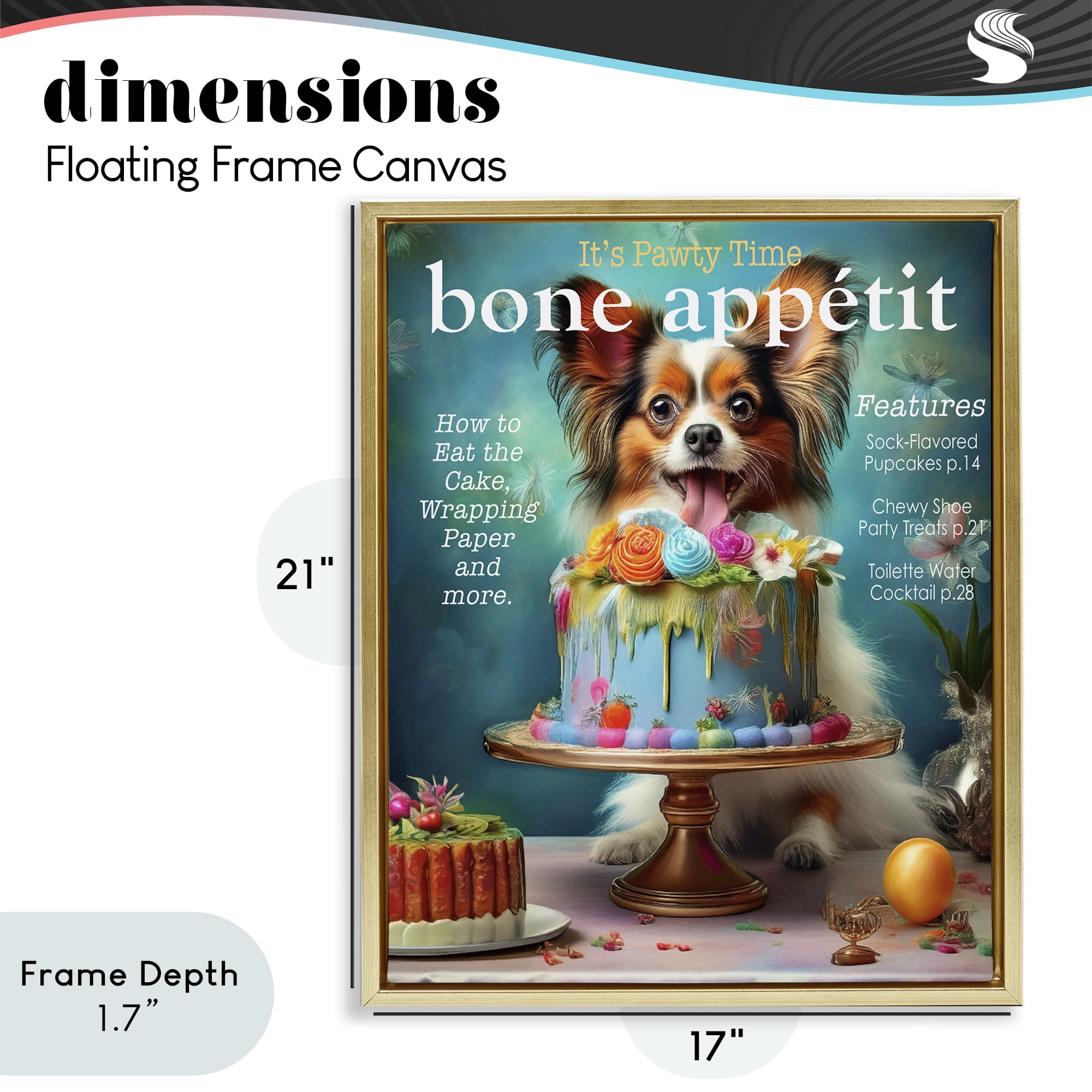 Stupell Industries Bone Appetit Dog Magazine Parody Gold Framed Floater Canvas Wall Art, design by Grotto Studios