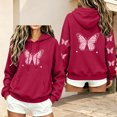 thumbnail image 5 of Butterfly Print Long Sleeve Hoodies For Women Teen Fall Fleece Lined Fashion Cute Graphic Pullover Hooded Sweatshirt, 5 of 6