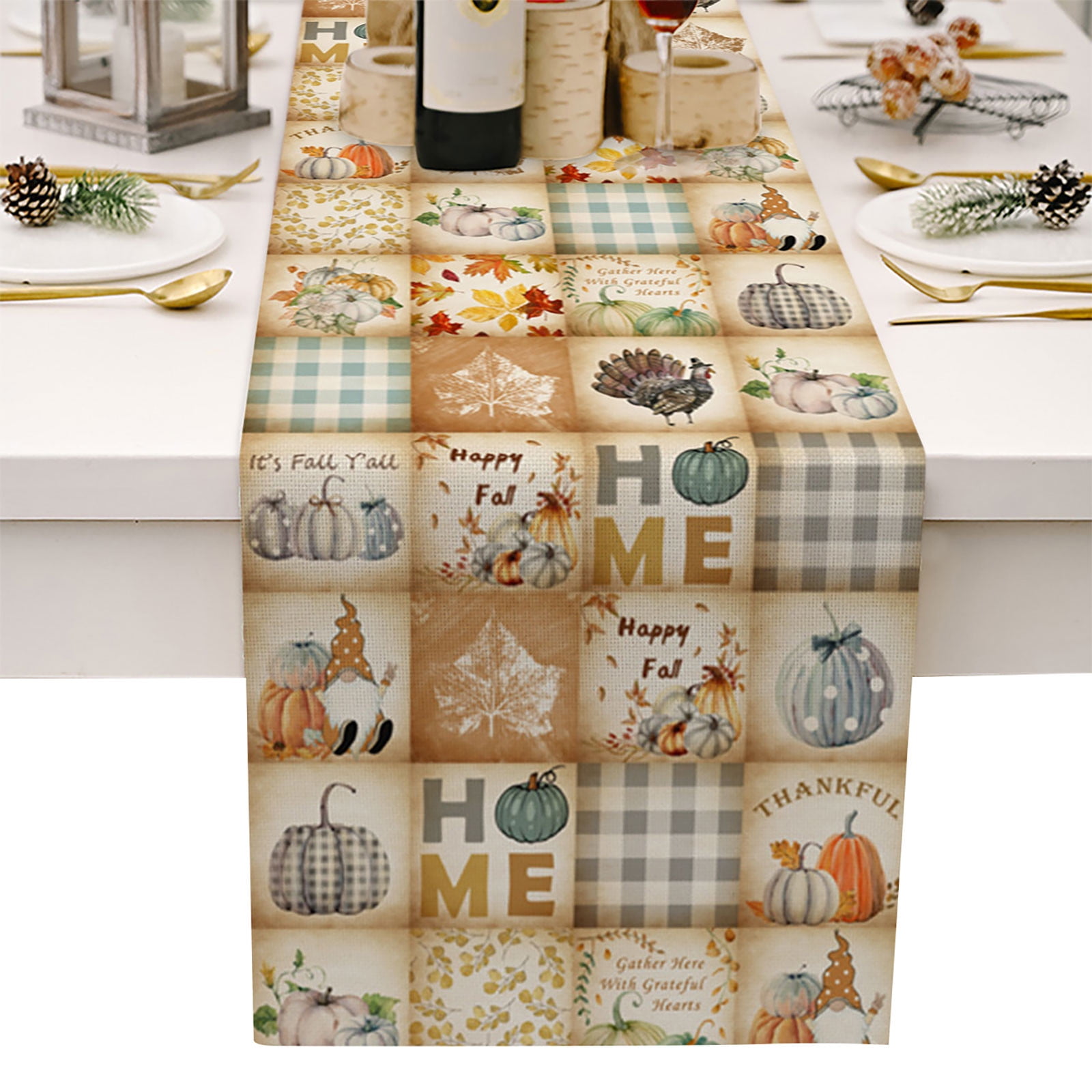Thanksgiving Table Runner 72 Inches Long x13 Burlap Linen Holiday Fall