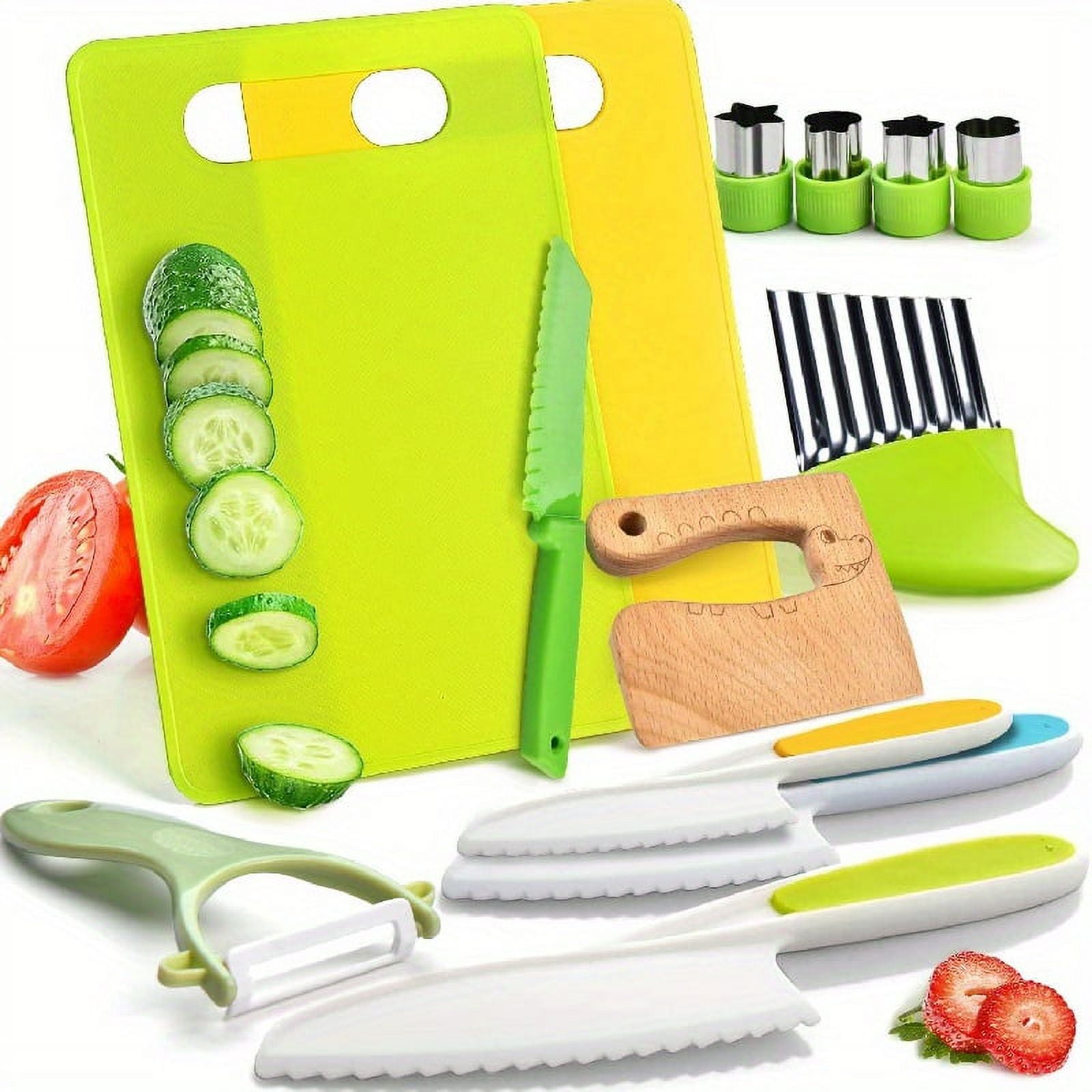 13 Pieces Montessori Kitchen Tools Cooking Sets Real-Toddler Safe Knives Set For Real Cooking With Plastic Toddler Safe Knives Crinkle Cutter Cutting Board