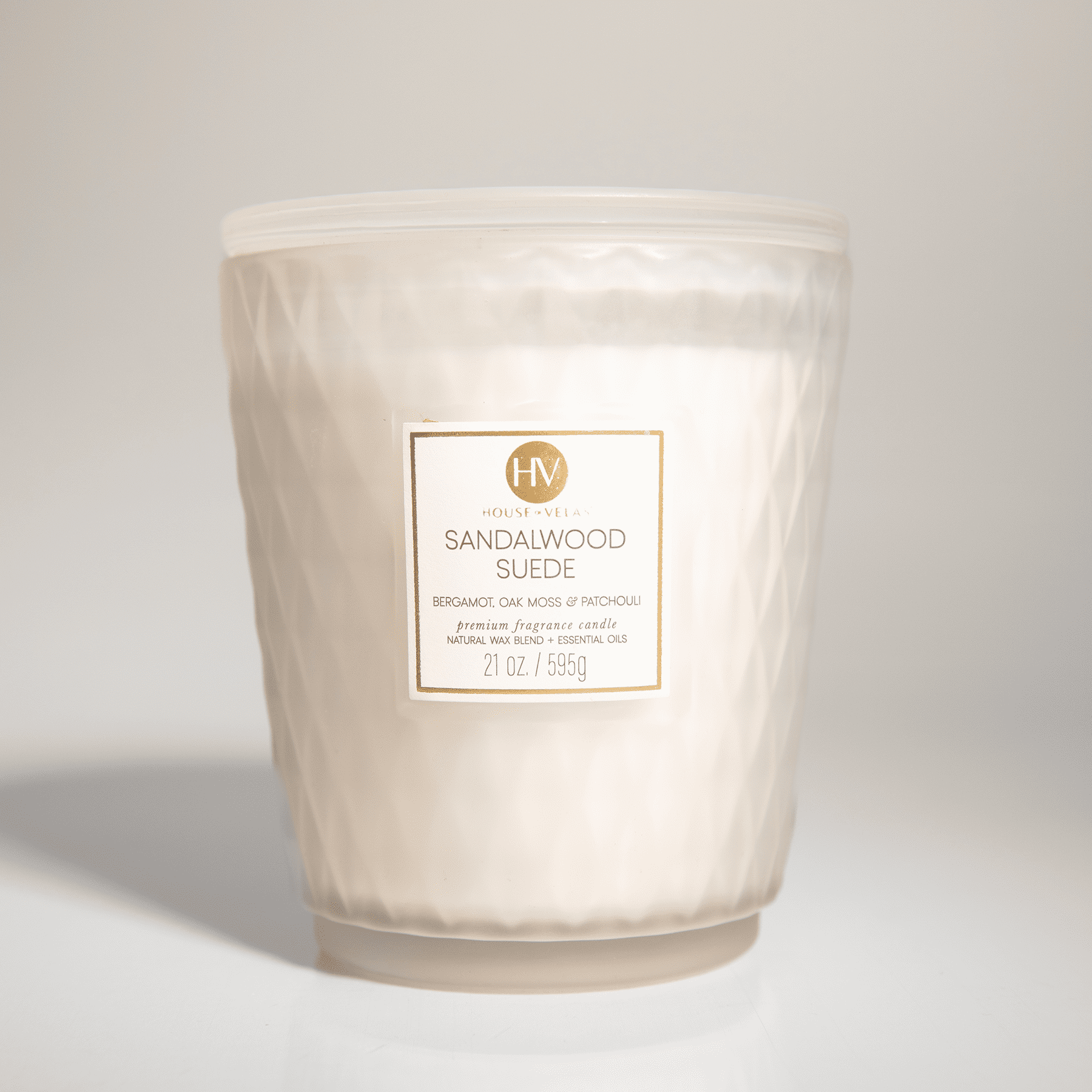 House of Velas Diamante Candle Collection, 21 oz, 3 Cotton Wicks, Sandalwood Suede, Large Glass Jar