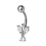Womens Silver-tone Stainless Steel Belly Button Piercing Cubic Zirconia Stones