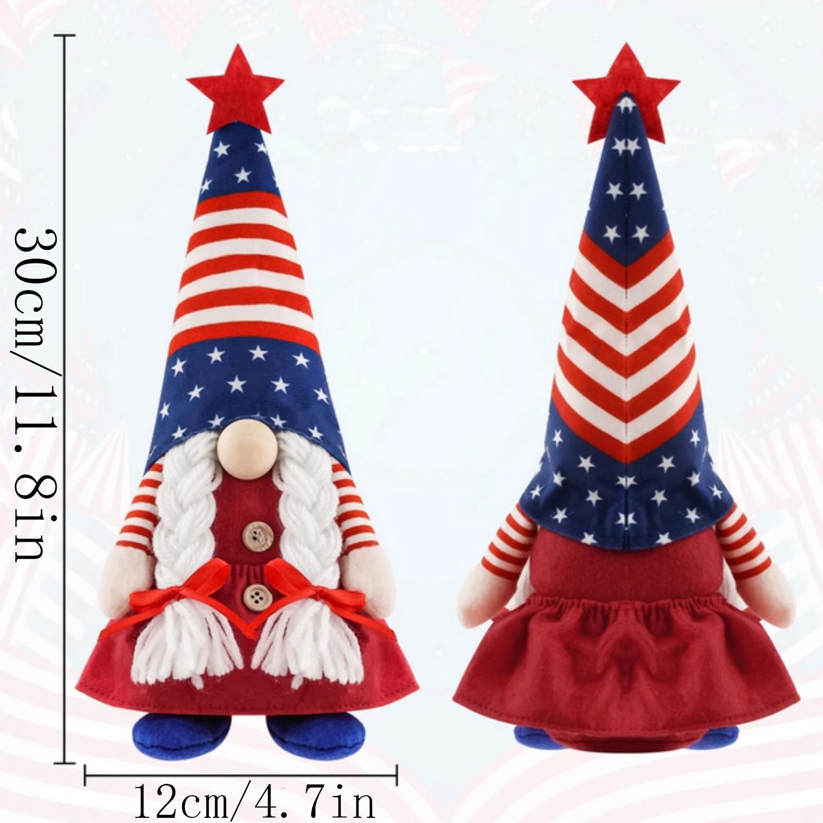 Patriotic Gnome Decorations 4th Of July Decor Set, Plush Independence Day Tabletop Gnome Couple Weighted Bottom Handmade Standing Accent, For Tiered Tray Desk Shelf Memorial Day Home Party
