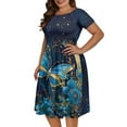 thumbnail image 4 of SCRAWLGOD Butterfly Flowers Dresses for Women Summer Casual Swing Dresses Midi Length Lightweight Women's Summer Short Sleeve A-Line Midi Dresses Casual with Wide Meck for Holidays Size XS, 4 of 7