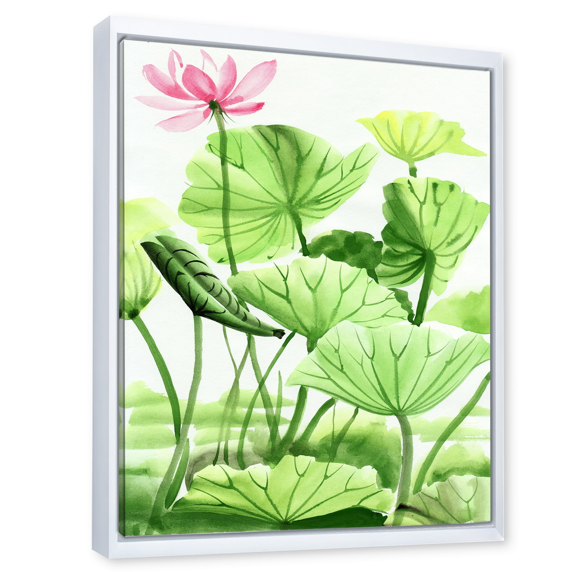 Ancient Lotus Leaves In The Pond 12 in x 20 in Framed Painting Canvas Art Print, by Designart