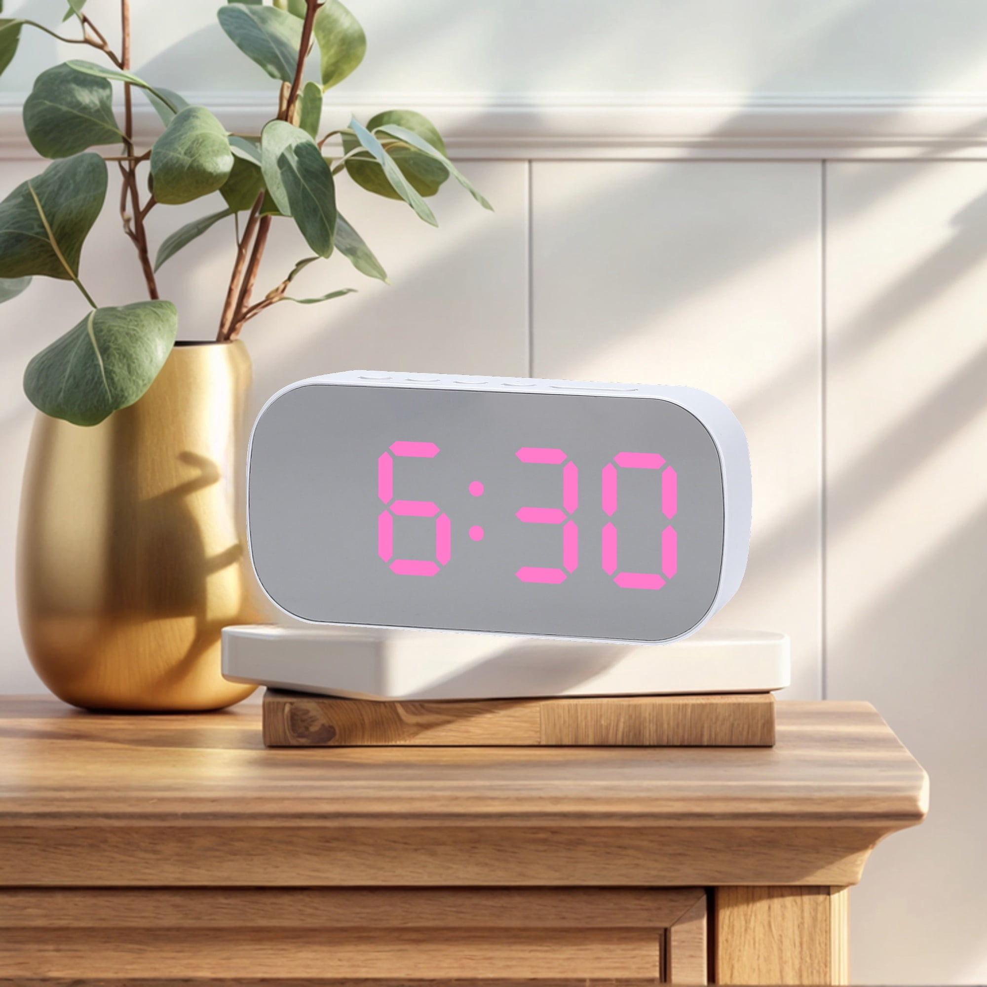 Unique Bargains 2 Pcs Oval Alarm Clock Snooze 5.1 x 2.6 x 1.4 in White Pink