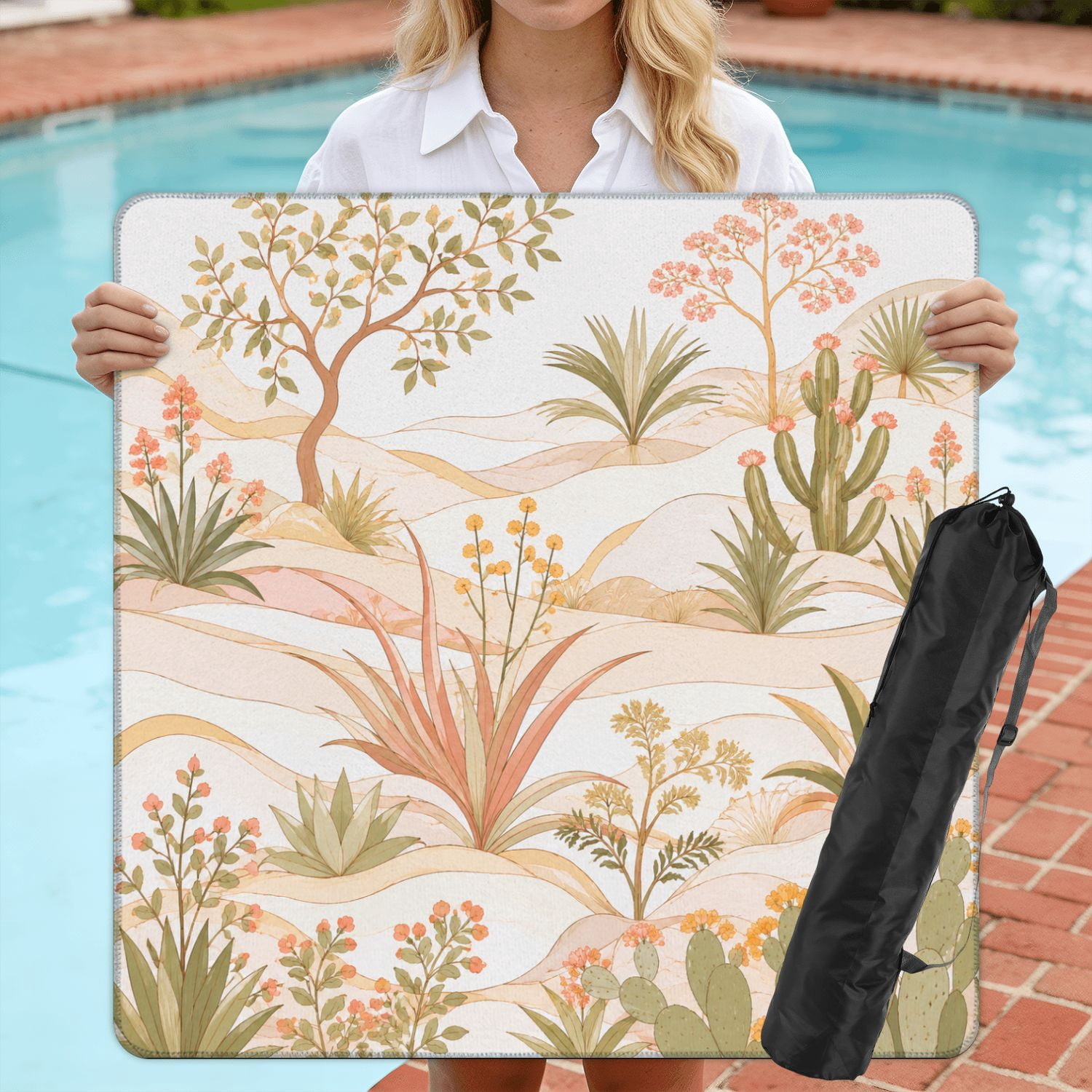 Mahjong Mat 31.5" x 31.5" Elegant Hand Painted Crane Birds Floral Botanical Elements Soft Pastel Non-Slip Noise Reduction American Mahjong Tiles Table Cover for Dominoes Poker Card Board Games Gift