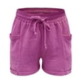 thumbnail image 2 of Lroveb Linen Shorts for Women, Elastic Waist Athletic Workout Shorts, Womens Fashion Casual High Pants Straight Leg Sports Loose Shorts Hot Pink, 2 of 7