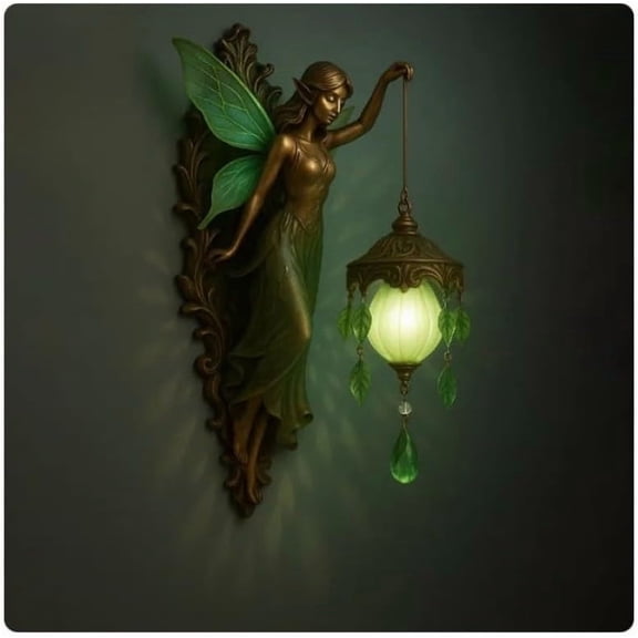 Cadancy Wall Sconces Vintage Fairy Wall Lamp Statue Light Fantasy Hanging Figurine with Lantern Sculpture Night Light Home Bedroom Living Room Hallway Art Elegant Decoration Gift