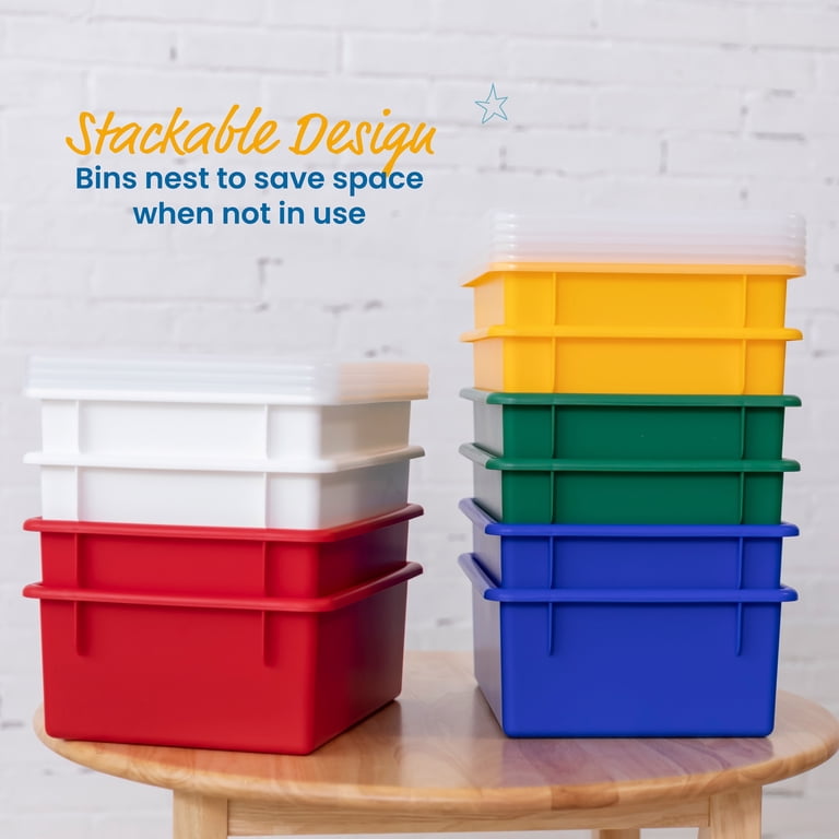 ECR4KIDS 10-Pack Letter Size Storage Trays With Lids - Assorted Colors, Organize Papers & Supplies