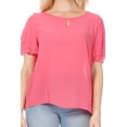 thumbnail image 5 of Moa Collection Casual Solid Flowy Short Flutter Sleeve Round Neck Key Hole Blouse, 5 of 6
