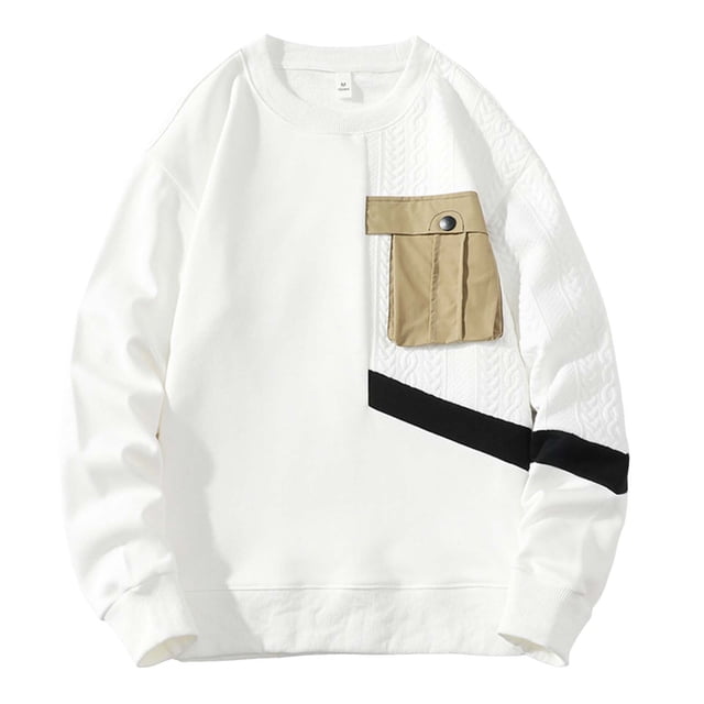 QHFBli Chandail à Col Rond de Base pour Hommes Chandail à Manches Longues pour Hommes à Blocs de Couleur Col Rond Style Décontracté Chandail Sans Capuche Haut à Enfiler Confortable