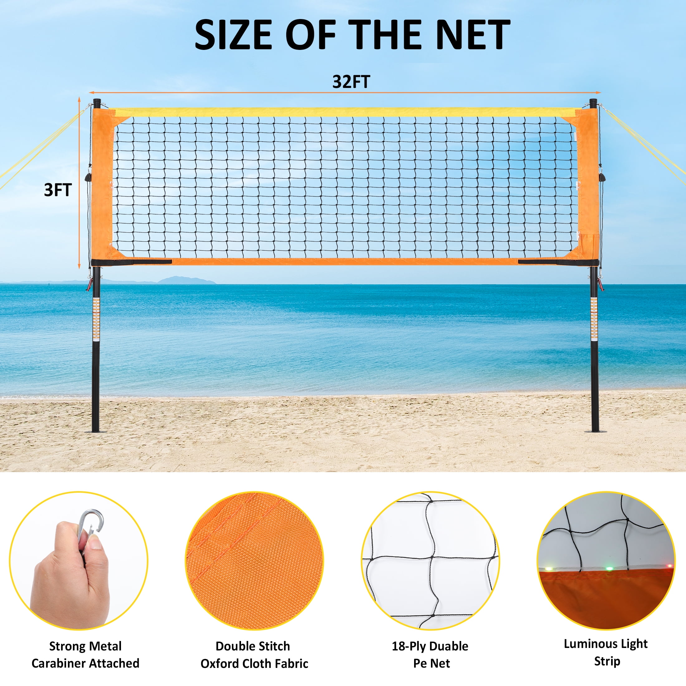 Crtynell Heavy Duty Volleyball Net Outdoor with Anti-Sag System, Adjustable Aluminum Poles, Professional Volleyball Nets Set for Backyard and Beach, Volleyball and Carrying Bag