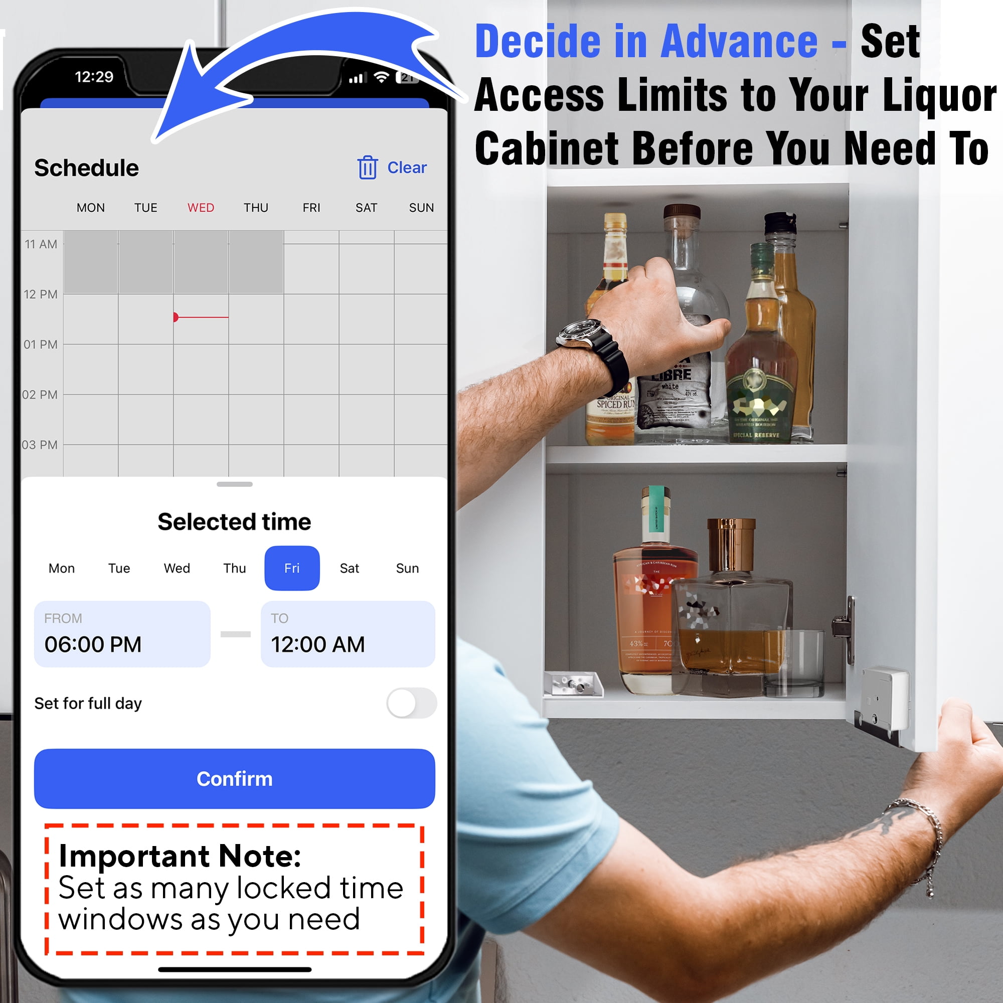 Habit Control Schedule Timed Lock - Bluetooth Hidden Cabinet & Drawer Locking System - App-Controlled Access for Snacks, Food, Alcohol - Admin & Guest User Levels - Self-Control Mode - Unlock History