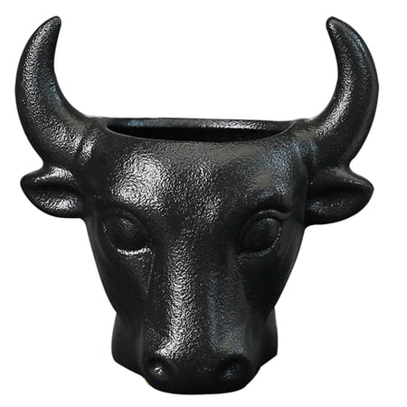 HES Portable Flower Pot Drain Hole Ceramic Bull Head Shape Plant Planter for Home