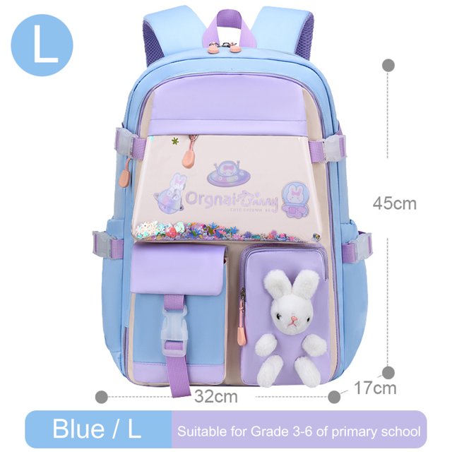 Cute Cartoon Bunny Backpack Girl Kindergarten Princess Schoolbag (L Azul)