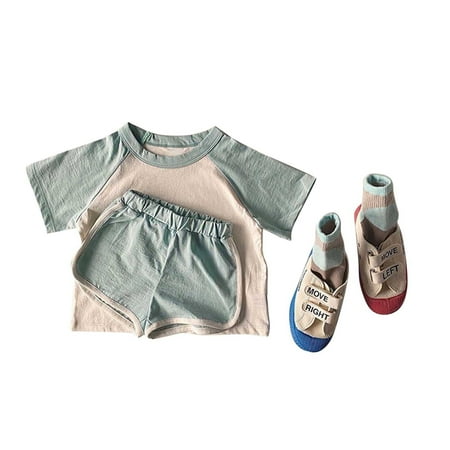 

nsendm Boys New Born Outfit Baby Newborn Infant Girls Boys Cotton Summer Patchwork Color Block Girls Tracksuit Size 7 Sky Blue 18-24 Months