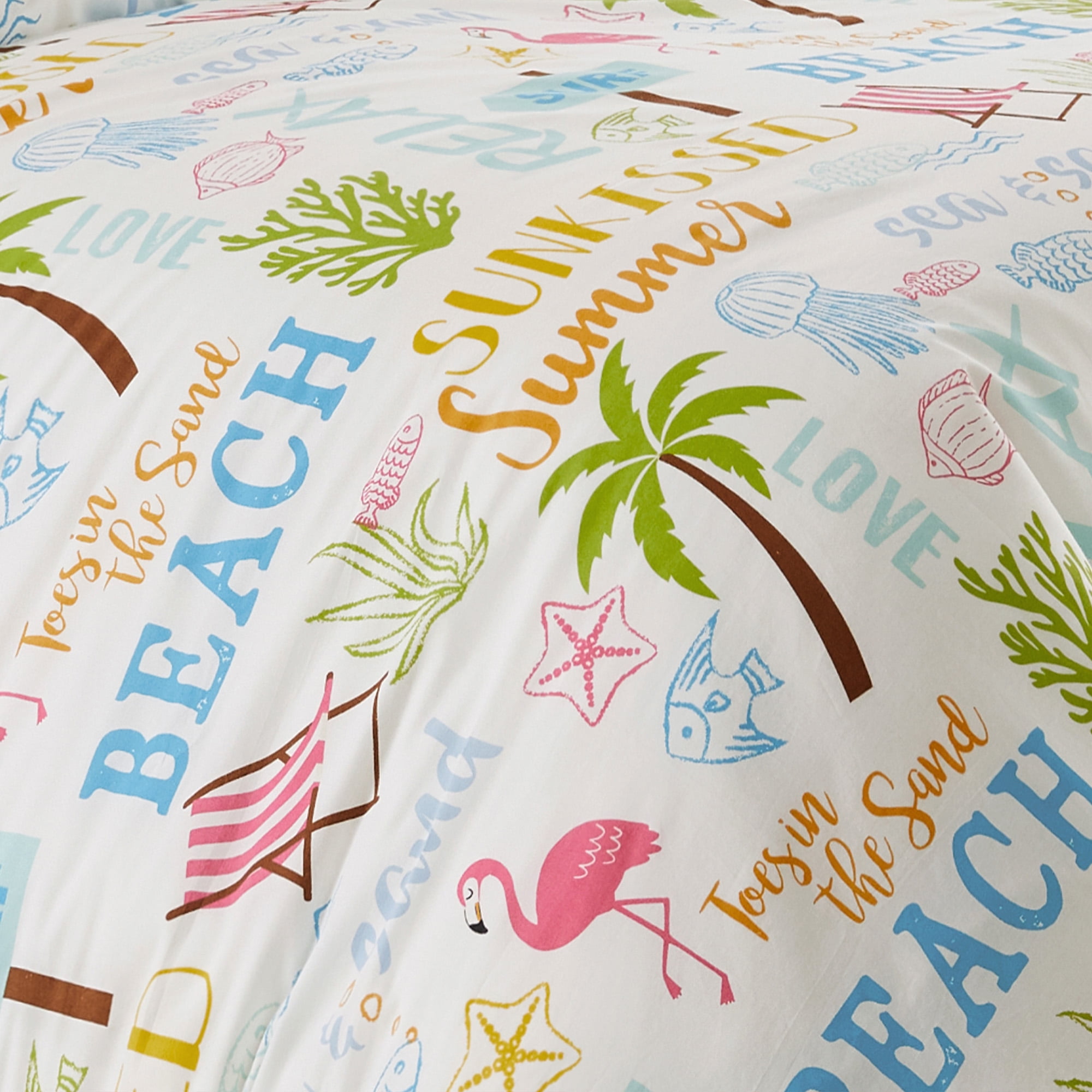 Levtex Home - Beach Days Duvet Cover Set - Twin Duvet Cover (68 x 88in.) + One Standard Pillow Case (26 x 20in.)- Coastal Beach - Teal Blue Yellow Green Brown Pink - Cotton