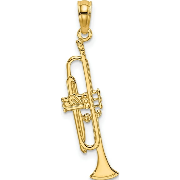 14K Yellow Gold Polished Trumpet Charm (22.6 X 6.33) Made In United States k7184