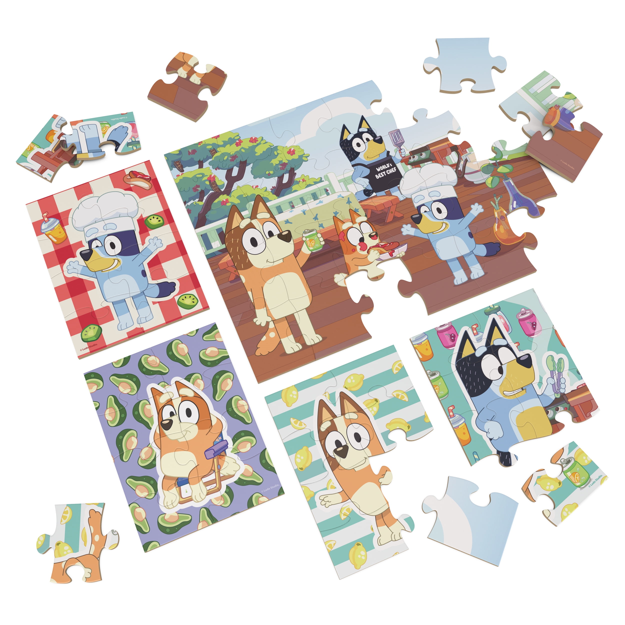 Bluey, Coffret de 5 puzzles en bois pour les familles et les enfants à partir de 3 ans