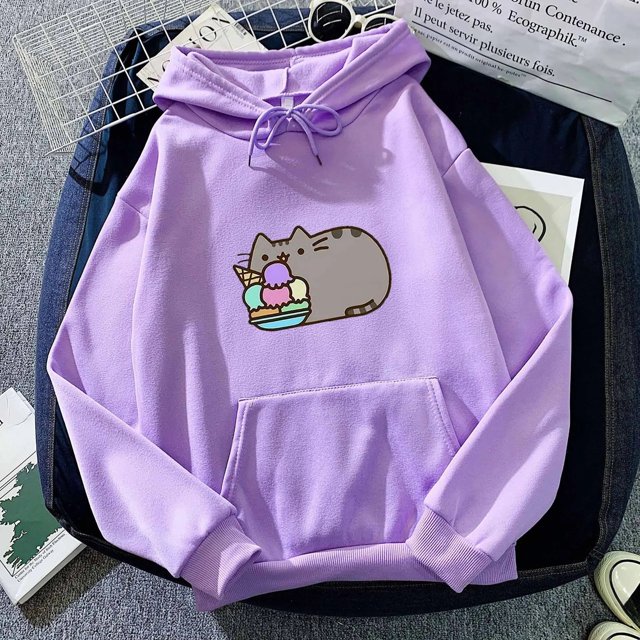 Sweat à Capuche Unisexe Imprimé Chat Crème Glacée, Mode Urbaine Décontracté Assorti pour Couple