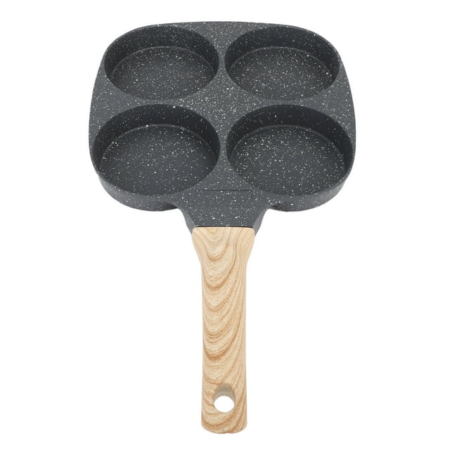 4 Cup Nonstick Egg Frying Pan, Easy Clean Omelet Pan for Breakfast, Pancake with Wood Handle, Even Heat Distribution