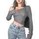 thumbnail image 1 of Txlixc - Camiseta informal de manga larga para mujer con hombros oblicuos y ombligo descubierto irregular Txlixc  Sexy, 1 of 7