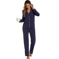 thumbnail image 3 of Conjunto de pijama LUBOT para mujer, viscosa y bambú, pijama, 2 piezas, azul marino, 3 of 6