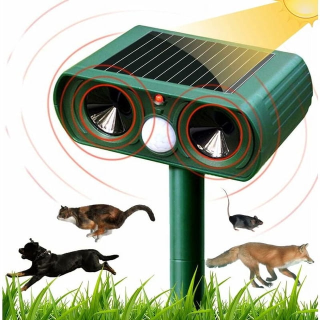 Repelente ultrasónico solar para gatos, repelente de gatos para exteriores, sensibilidad y frecuencia ajustables, repelente ultrasónico para gatos para repeler plagas, protector de jardín E