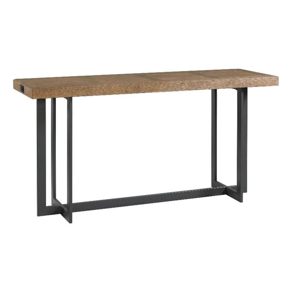 Pemberly Row Transitional Oak Veneer Wood Sofa Bar Table in Dune Brown