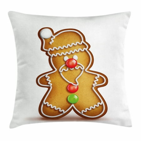 Gingerbread Man Throw Pillow Cushion Cover Whimsical Cartoon