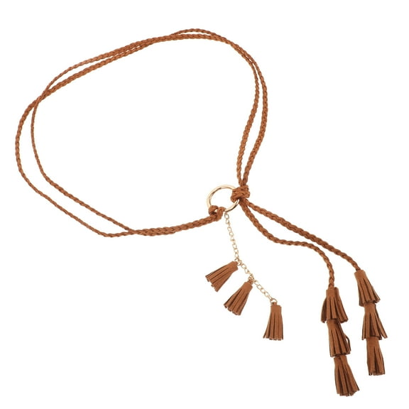 Women's Tassel Braided Waist Belt Vintage Woven 1 Set Girls Braided Tie Belt Rope with Tassel Cloth Belts for Dress Pants