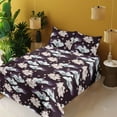 thumbnail image 2 of Ambesonne Vintage Fitted & Flat Sheet with Shams 4 Pcs Set, Floral Wild Boho Flowers, Queen, Dark Maroon and Pale Salmon, 2 of 5